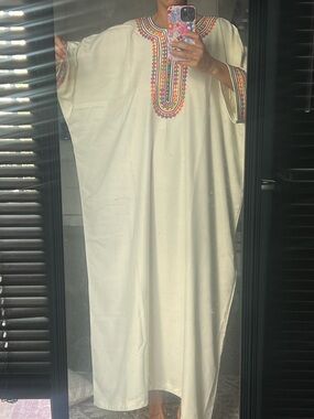 Embroidered Ivory Caftan Dress - Women